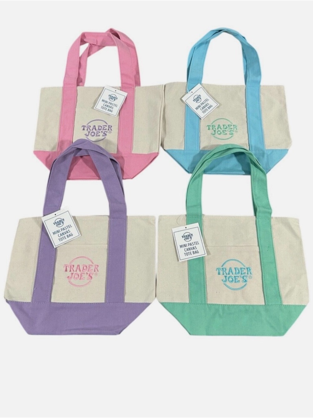 Trader Joe's SET of FOUR Mini Canvas Tote Bag.